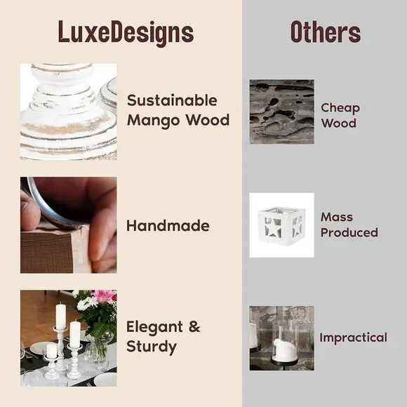 Large Candle Holders for Pillar Candles - Rustic Farmhouse Style Home Decor - Pe